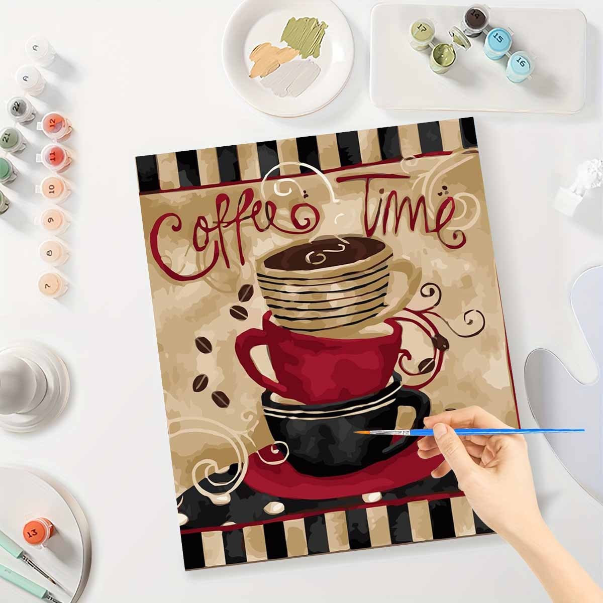Art Craft Game - ชุดระบายสีตามตัวเลขสำหรับผู้ใหญ่ ผู้เริ่มต้น ขนาด 40x50 ซม. ภาพวาดแก้วกาแฟ
