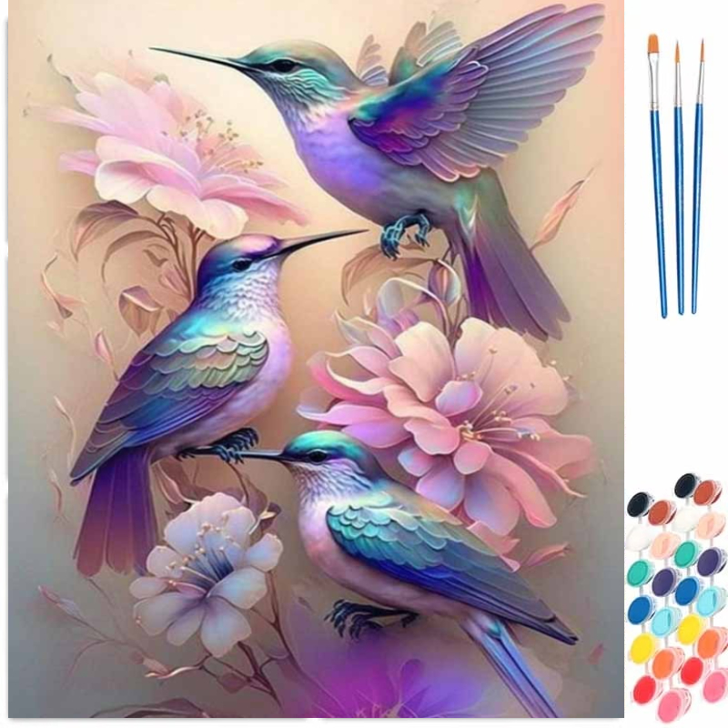Art Craft Game - ชุดระบายสีตามตัวเลขสำหรับผู้ใหญ่ ผู้เริ่มต้น ขนาด 40x50 ซม. ภาพนกสีม่วง