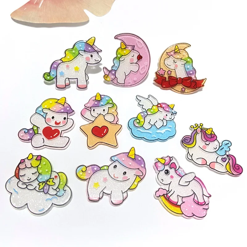 Art Craft Unicorn - 10 ชิ้น/ล็อตใหม่ Planar Unicorn Rainbow Flatback