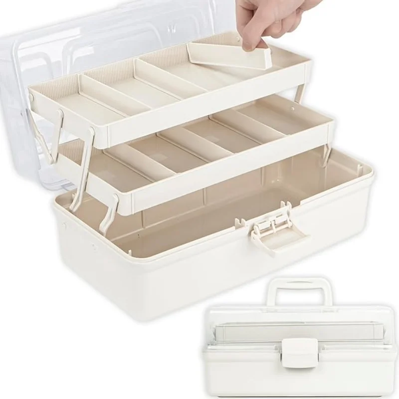 Art Craft Organizer - กล่องเก็บของพลาสติก 3 ชั้น พร้อมช่องแบ่งปรับได้ กล่องจัดระเบียบงานฝีมือและอุปกรณ์ศิลปะแบบพกพา มีหูหิ้ว