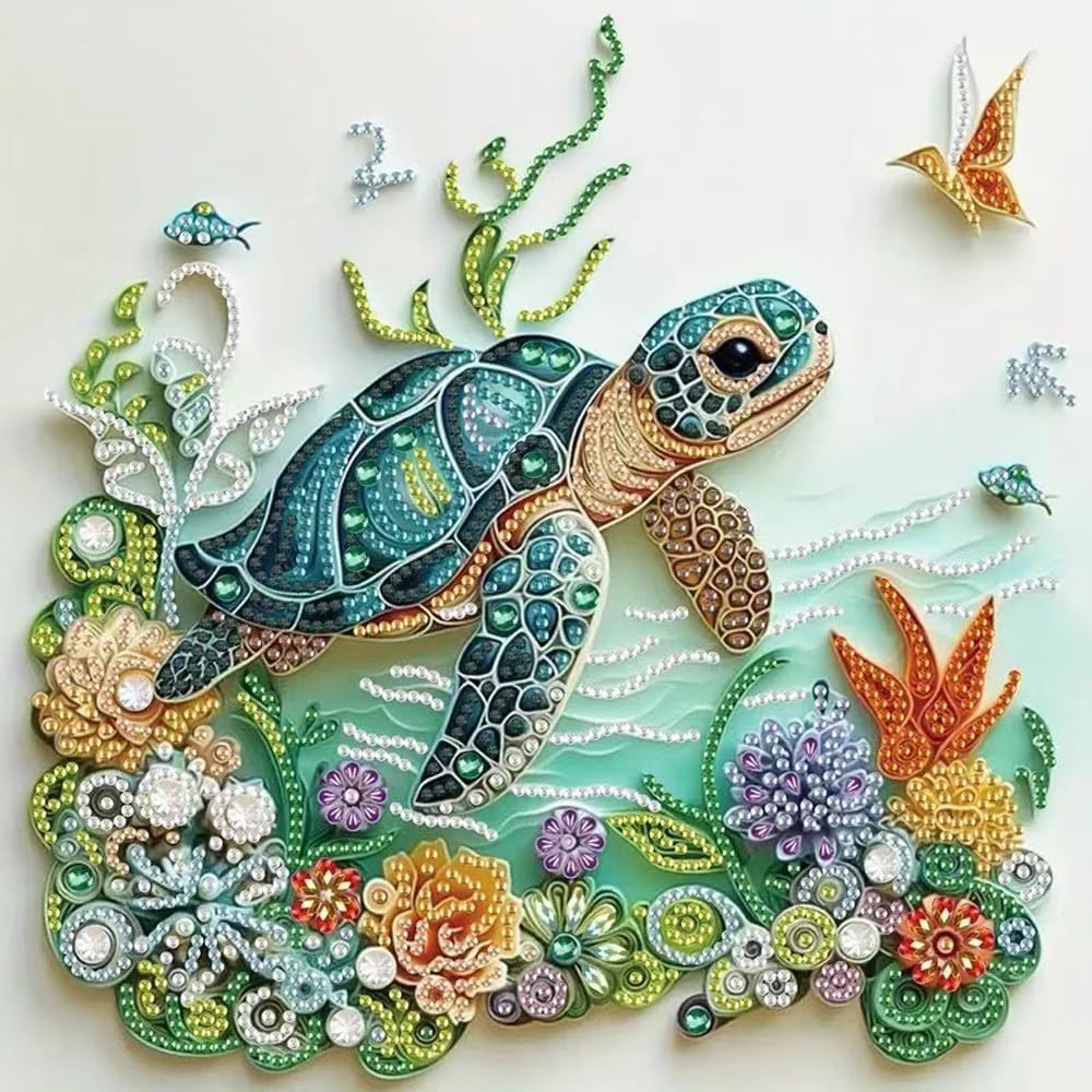 Art Craft Flower - ชุดภาพวาดเพชรรูปเต่าทะเลสำหรับผู้ใหญ่ ชุดงานฝีมือเพชรรูปทรงพิเศษสำหรับผู้เริ่มต้น DIY สำหรับตกแต่งผนังบ้าน