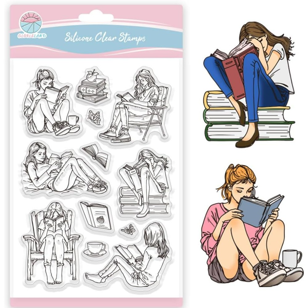 Rubber Stamp Blank - Lady และหนังสือล้างแสตมป์อ่านหนังสือซิลิโคนล้างแสตมป์หนังสือ Theme แสตมป์โปร่งใสสําหรับ DIY Scrapbooking
