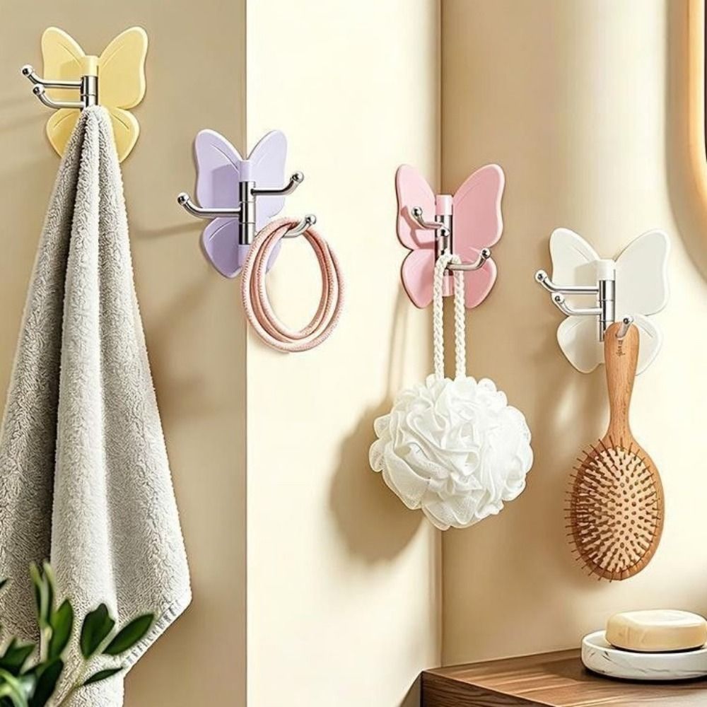 Art Craft Butterfly - ตะขอแขวนผนังรูปผีเสื้อแบบหมุนได้ 4 ชิ้น ทำจากพลาสติก ติดผนังด้วยกาวในตัว ประหยัดพื้นที่