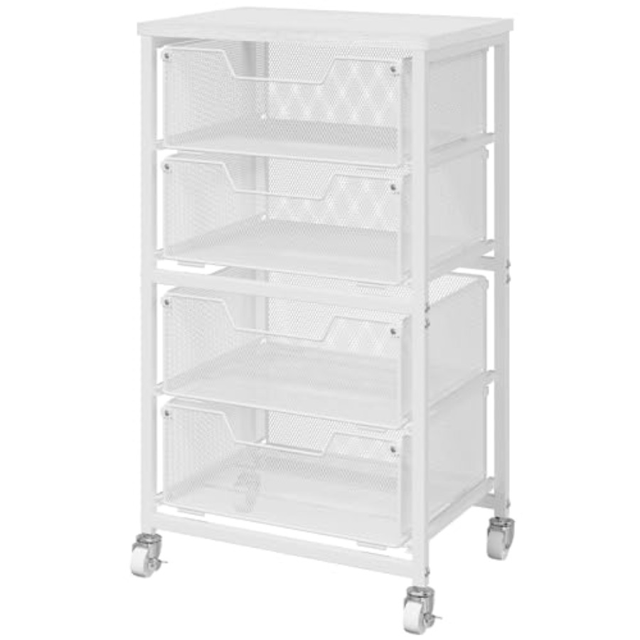 Art Craft Organizer - รถเข็นเก็บของแบบมีล้อ 4 ลิ้นชัก, รถเข็นอเนกประสงค์พร้อมลิ้นชัก, รถเข็นจัดเก็บงานฝีมือโลหะพร้อมล้อและท็อปไม้, รถเข็นเก็บอุปกรณ์ศิลปะ