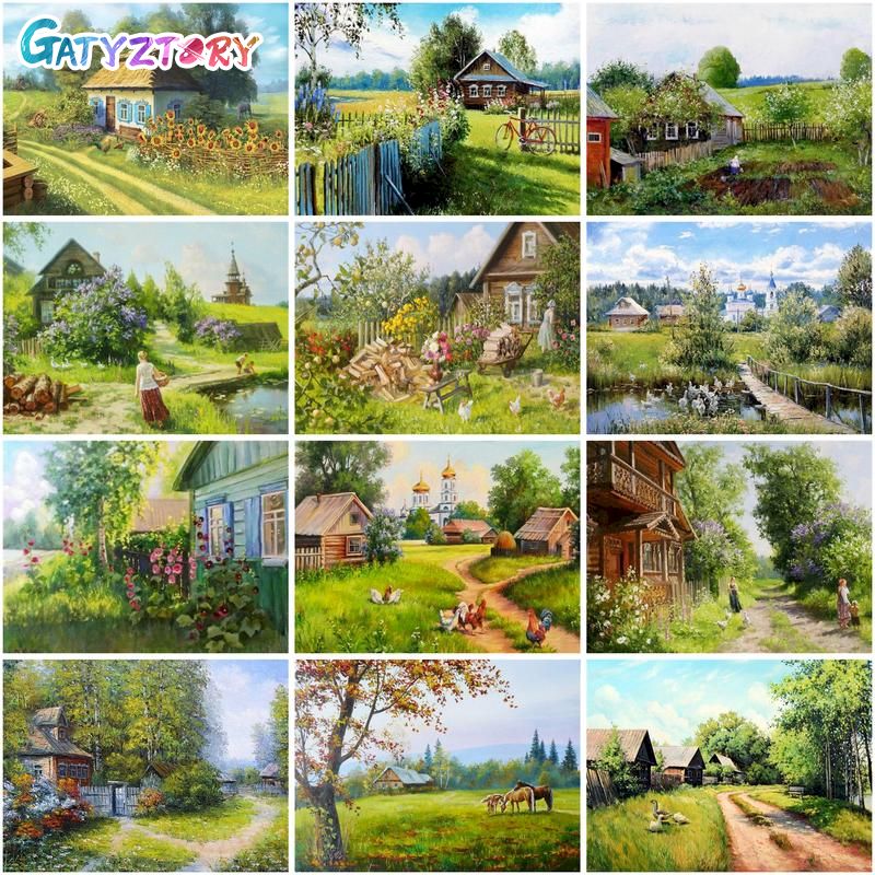 Art Craft Website - GATYZTORY ภาพวาดที่สวยงาม Village DIY หัตถกรรมสีอะคริลิคจำนวนภาพวาดบนภาพวาดผ้าใบสำหรับ Wall