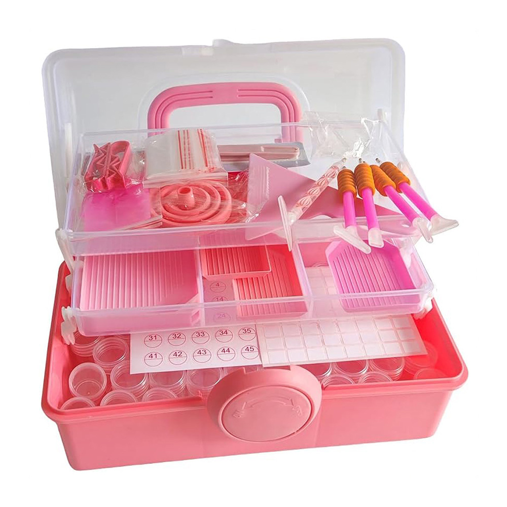 Diamond Painting Kit - ชุดเครื่องมือสำหรับงานเพ้นท์เพชร ประกอบด้วยปากกาหลายแบบพร้อมกล่องเก็บแบบพกพา ดินสอแว็กซ์ และถาดจัดเรียงสำหรับงานประดิษฐ์ DIY