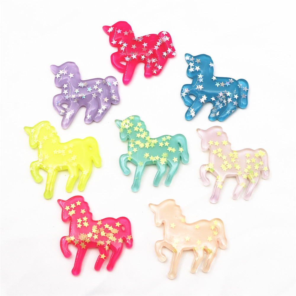 Art Craft Unicorn - 10Pcsผสมสีน่ารักการ์ตูนUnicorn Glitter Star Filled Flatback Cabochon