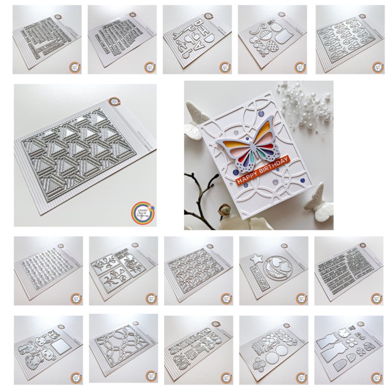 Rubber Stamp Blank - ตัด DiesSilly Owl Cat ขอแสดงความยินดีกับทุกอย่างดอกไม้ Fishbone