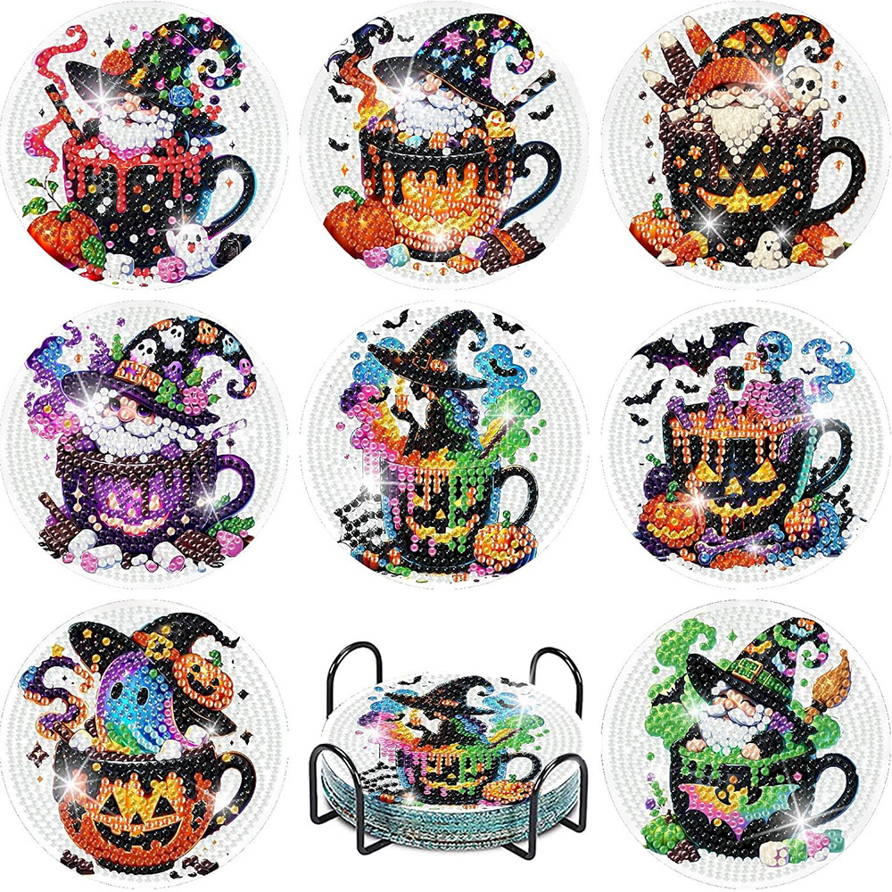 Art Craft Painting - 8PCS 5D ฮาโลวีน Gnome เพชรภาพวาด Coasters