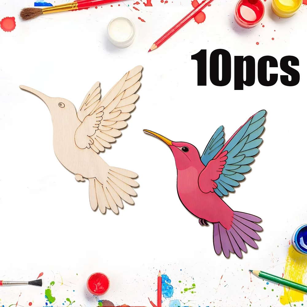 Art Craft Painting - ชุดงานฝีมือไม้รูปสัตว์และนก 10 ชิ้น แบบยังไม่เสร็จสมบูรณ์ สำหรับทำของตกแต่งแขวนผนัง งานศิลปะ