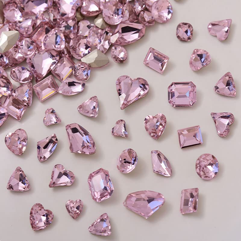 Craft And Art Difference - 48ชิ้นขนาดใหญ่ผสมรูปทรงต่างๆเล็บ rhinestones 12รูปแบบ DIY ตกแต่งศิลปะเล็บเครื่องประดับงานฝีมือ (สีชมพู)