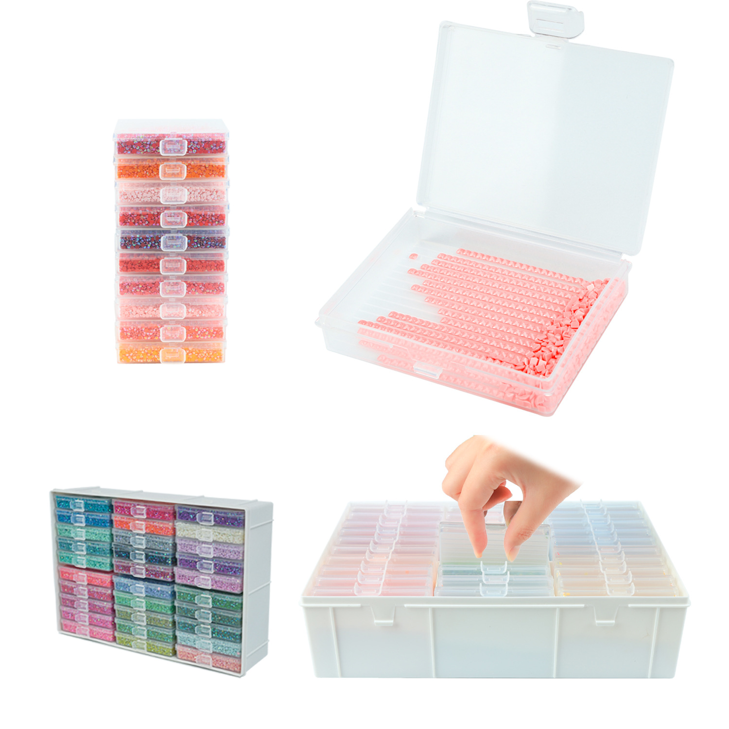 Art Craft Organizer - ชุดถาดสำหรับงานเพชรปัก พร้อมกล่องเก็บ 60 ชิ้น และสติกเกอร์ อุปกรณ์จัดระเบียบสำหรับงานปักเพชร