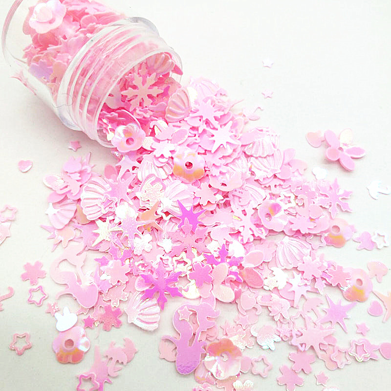 Art Craft Unicorn - เลื่อมสีชมพูผสมเลื่อมสำหรับงานฝีมือ10กรัมกากเพชรรูปดาวหัวใจรูปนางเงือกเปลือกหอยยูนิคอร์นตกแต่งเล็บแบบ DIY