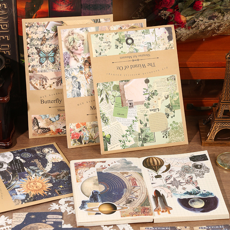 Art Craft Gallery - กระดาษอาร์ตวินเทจ 100 แผ่น ชุดวัสดุงานศิลปะย้อนยุค สำหรับงาน DIY