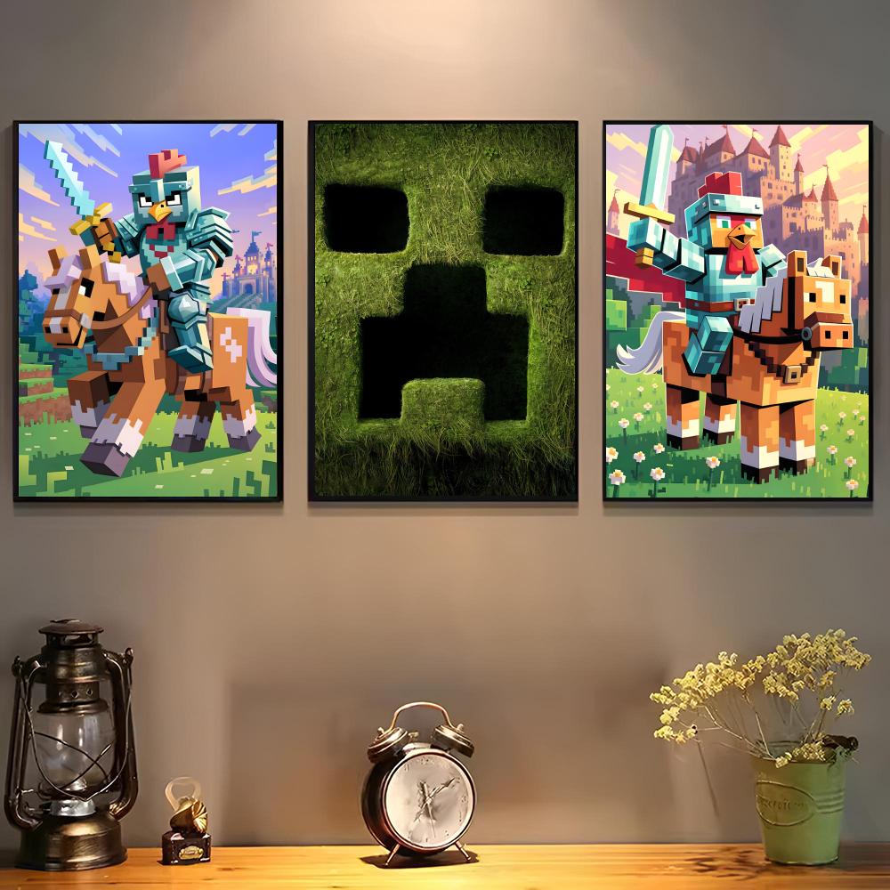 Art Craft Game - โปสเตอร์เกม Minecraft สำหรับงานศิลปะแบบติดด้วยตนเอง สติกเกอร์กระดาษกันน้ำ ตกแต่งผนังร้านกาแฟ บาร์
