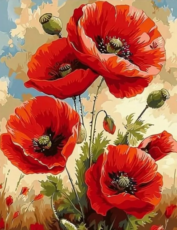 Art Craft Flower - ภาพวาดเพชร ดอกป๊อปปี้ ของขวัญสุดพิเศษ งานศิลปะประดับเพชร งานฝีมือโมเสก ตกแต่งบ้านสไตล์โมเดิร์น