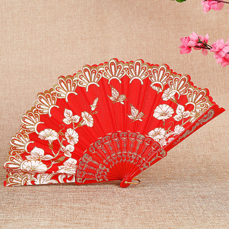 Art Craft Butterfly - พัดพัดลมแบบพับได้สไตล์จีนย้อนยุคสำหรับงานแต่งงานงานฝีมือของขวัญเต้นรำผู้หญิงพัดมือพิมพ์ลายผีเสื้อด้วยมือ