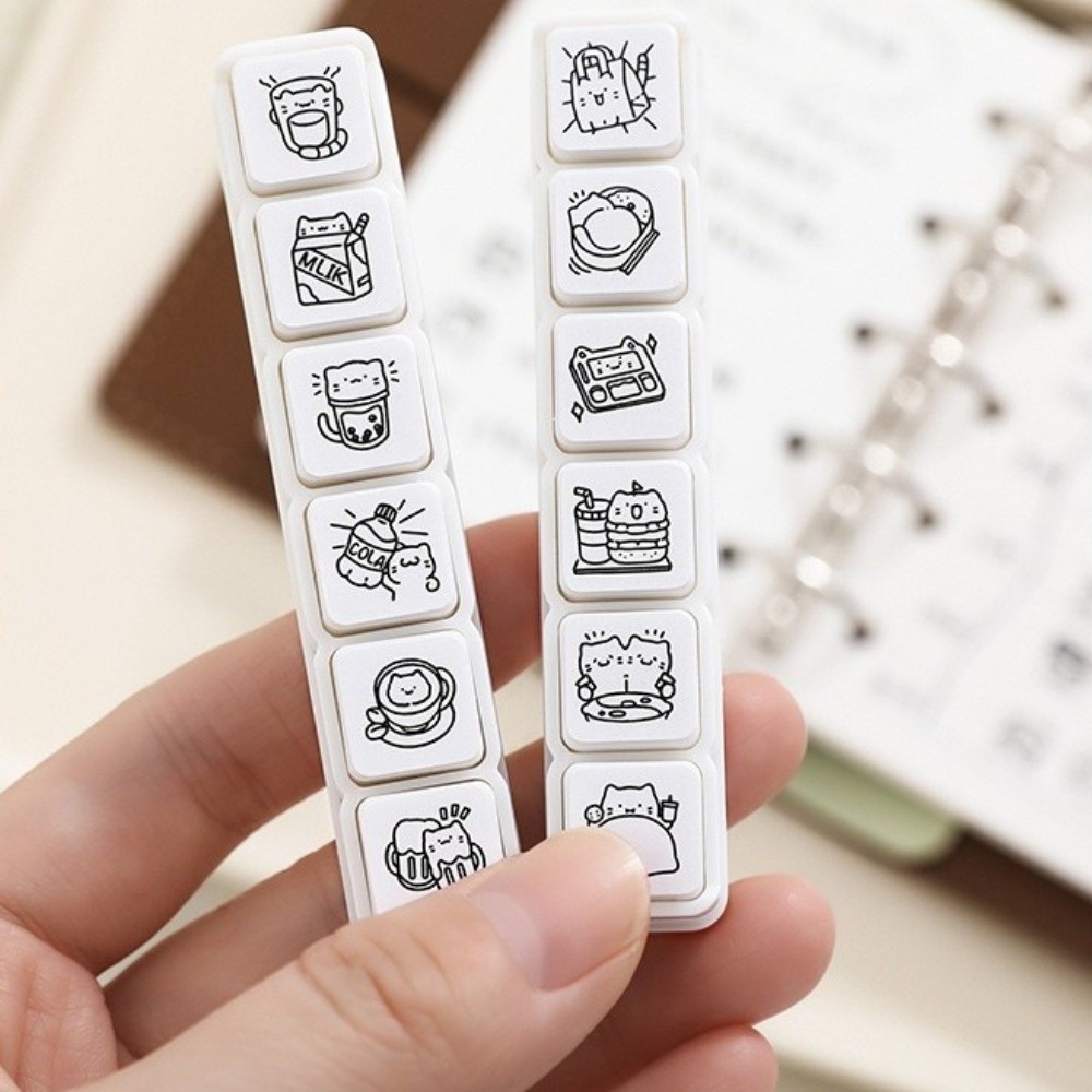 Rubber Stamp Blank - 6 ชิ้น แสตมป์ลายแมวน่ารัก ด้ามจับพลาสติก ชุดแสตมป์สำหรับชีวิตประจำวัน แสตมป์สำหรับงาน