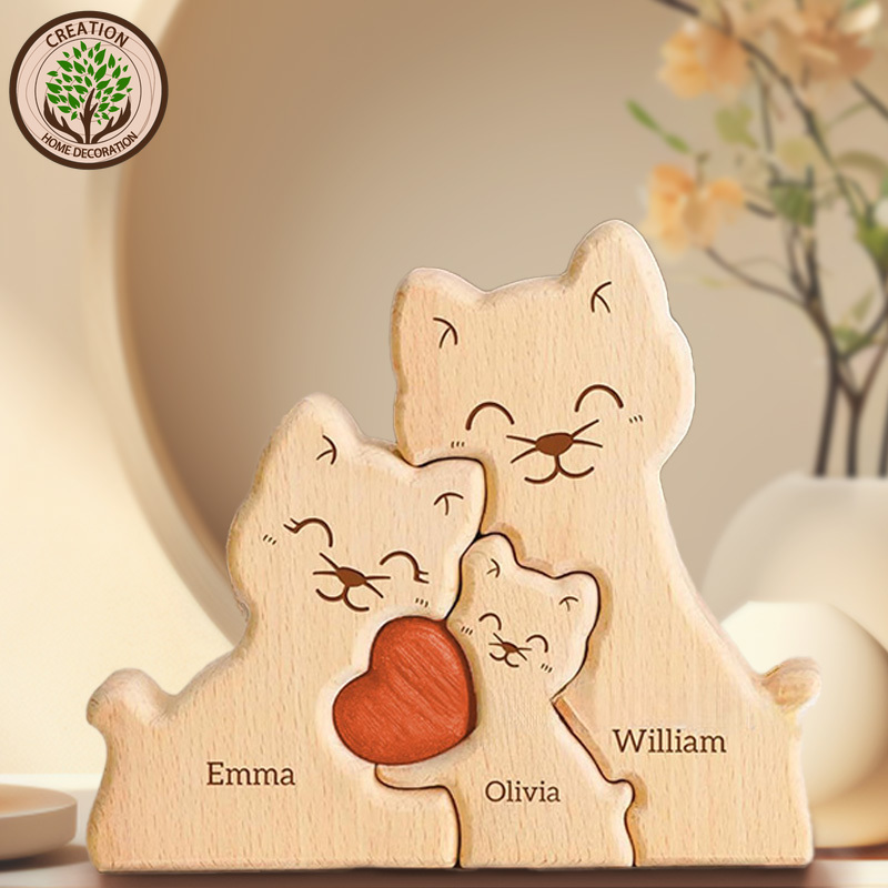 Art Craft 2 Year Olds - ไม้แมวปริศนาศิลปะครอบครัวที่อบอุ่น Handmade เลเซอร์แกะสลักของขวัญสําหรับแม่ครบรอบวันขอบคุณพระเจ้าคริสต์มาสหัตถกรรมเครื่องประดับ
