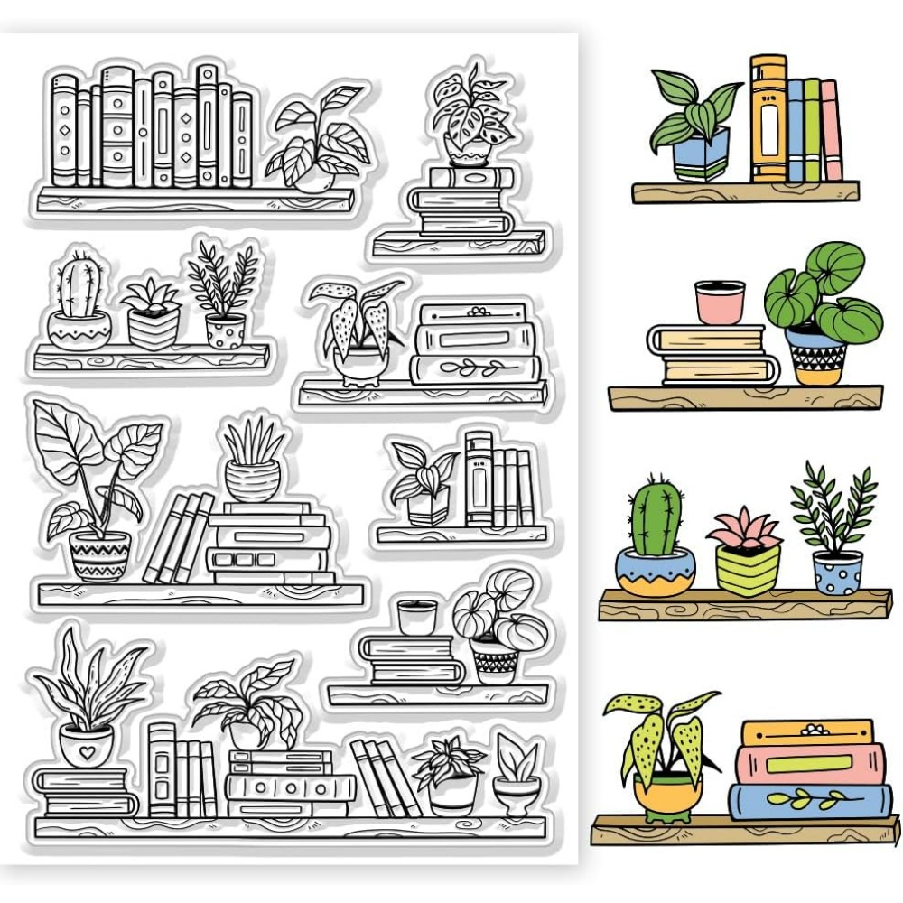 Potted Bookshelf ล้างแสตมป์หนั - Rubber Stamp Blank บทวิจารณ์และราคา