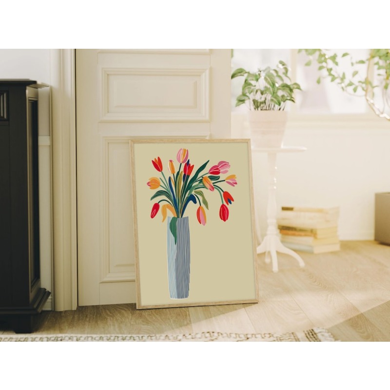 ภาพพิมพ์ดอกทิวลิปบนผ้าใบ 2 ชิ้ - Art Craft Vase บทวิจารณ์และราคา