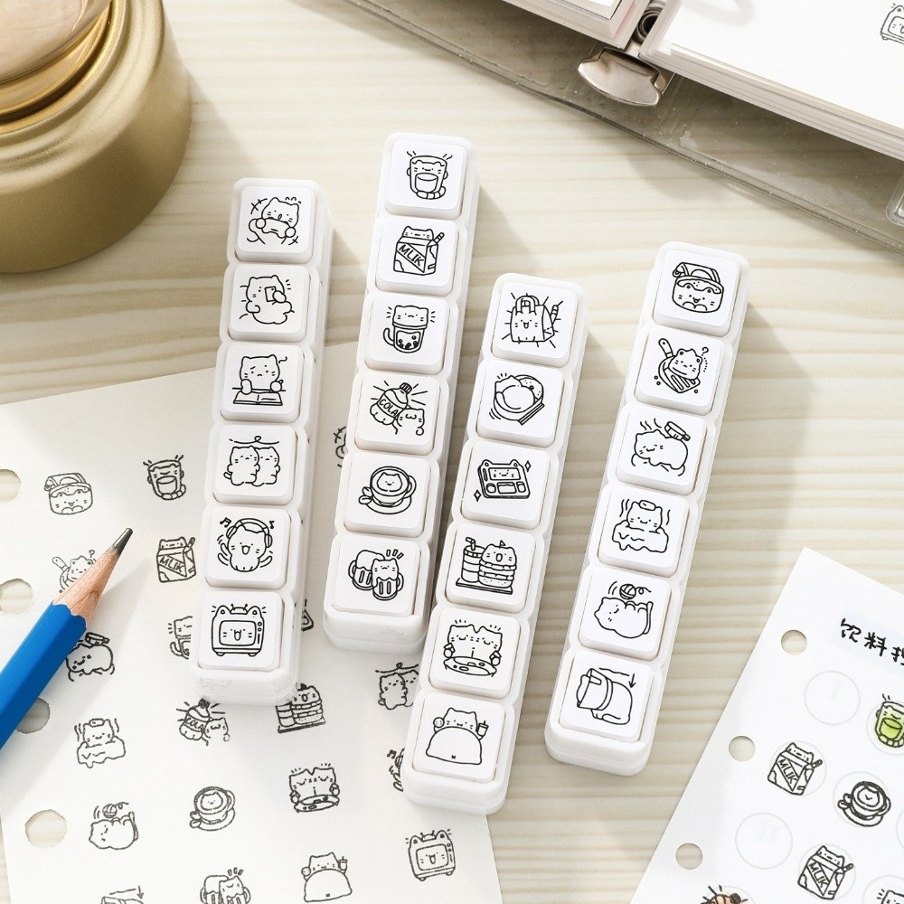 6 ชิ้น แสตมป์ลายแมวน่ารัก ด้าม - Rubber Stamp Blank บทวิจารณ์และราคา